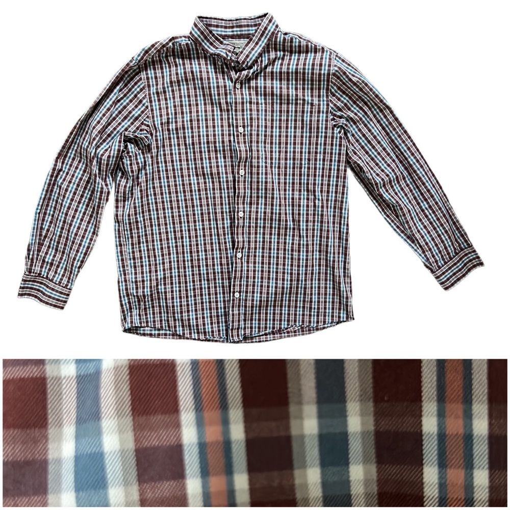 Duluth Trading Men's Wrinklefighter Slim Fit Long Sleeve Shirt Brown Plaid sz XL